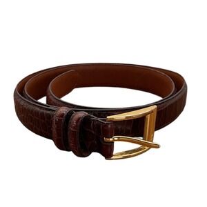 Ralph Lauren Brown Crocodile Embossed Leather Belt Gold Buckle Slim size L